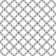 Fototapeta premium Seamless surface pattern design with black grid on white background. Ethnic embroidery. Patchwork wallpaper. Quilted motif. Digital paper with retro ornament for textile print, page fill. Vector art.