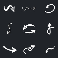 Set of rough hand drawn, handmade elements arrows, waypoints isolated on white background EPS Vector