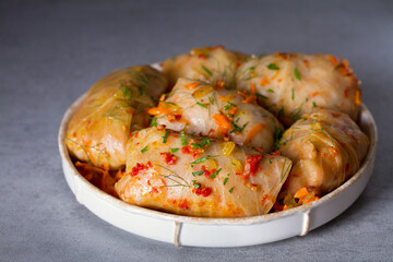 Stuffed cabbage leaves with meat, rice and vegetables. Chou farci, dolma, sarma, sarmale, golubtsy or golabki - popular dish in many countries.
