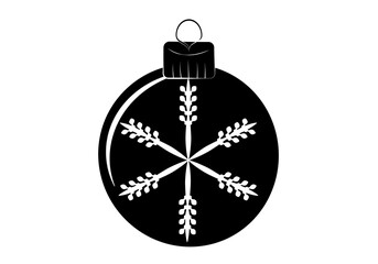 Vector de icono de bola de navidad con copo de nieve en blanco y negro