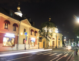 Fototapeta na wymiar Moscow,Russia. Ordynka street in evening. Church of 