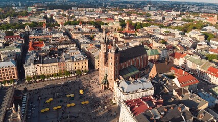 Krakow Square with St. Mary's Church, aerial. High quality photo