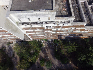 Obraz premium Ghost town in Eastern Europe (aerial drone image). Modern ruins. Kiev region. Ukraine