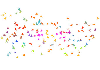 Bird watercolor. A flock of colorful birds. Mixed media. Vector illustration