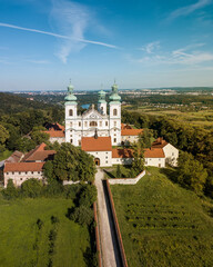 Camaldolese monastery and baroque church in the wood on the hill in Bielany., Krakow, Poland, aeral view .