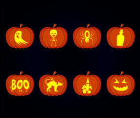 flat design halloween pumpkin head template set