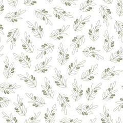 Vector seamless pattern with olive branches on a white background. Decorative background for wrapping paper, wallpaper design
