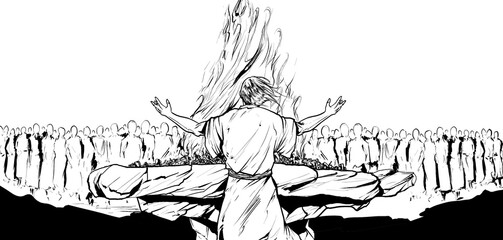 Moses in front of the burning bush