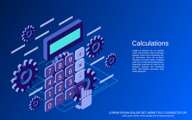 Financial calculations, business counting flat 3d isometric vector concept illustration

