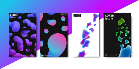 Vector set of realistic isolated brochures with geometric gradient fluid liquid shapes for decoration and covering.