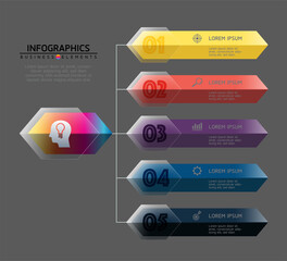 Vector elements for infographics. presentation and chart. steps or processes. 
options number workflow template design.5steps. 
