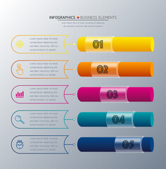 Vector elements for infographics. presentation and chart. steps or processes. 
options number workflow template design.5steps. 