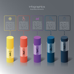 Vector elements for infographics. presentation and chart. steps or processes. 
options number workflow template design.5steps. 