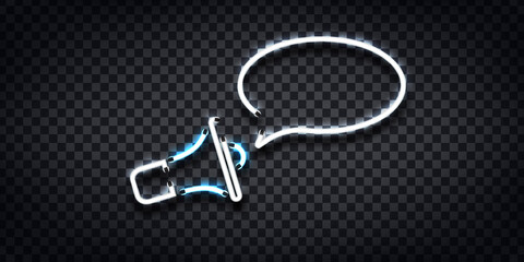 Vector realistic isolated neon sign of Megaphone frame logo for template decoration and invitation covering on the transparent background. Concept of hiring, cv and career.