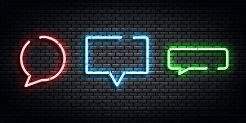 Vector set of realistic isolated neon sign of Speech Bubble logo for decoration and covering on the wall background.
