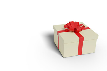 Beige gift box with red bow isolated on a white background. 3d illustration.