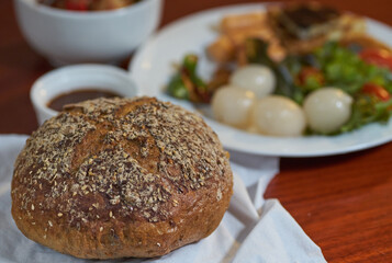 Sourdough bread with other healthy food on the table