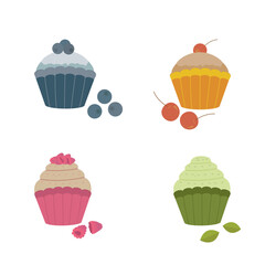 A set of cupcakes with berries