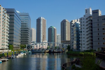 Fototapeta na wymiar 中央区高橋から望む南高橋 亀島川の風景