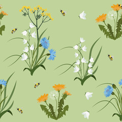 Fototapeta na wymiar Seamless vector illustration with wildflowers