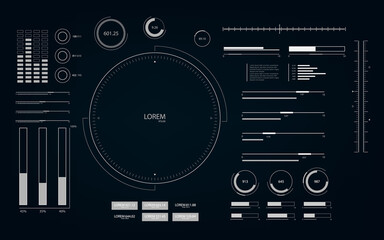 Futuristic user interface with HUD and infographic elements. Looped motion virtual technology background.
