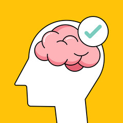 Mental health awareness psychology concept with human brain outline flat design style