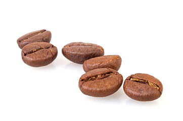 Roasted coffee beans isolated on white background