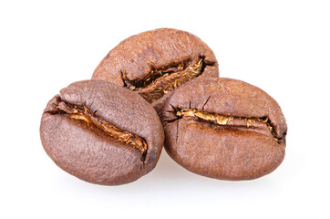 Roasted coffee beans isolated on white background
