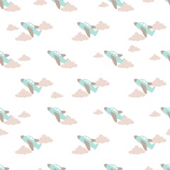 Flying Plane Vector Cartoon Pattern