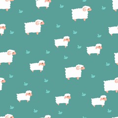 Sheep Grazing Vector Seamless Pattern