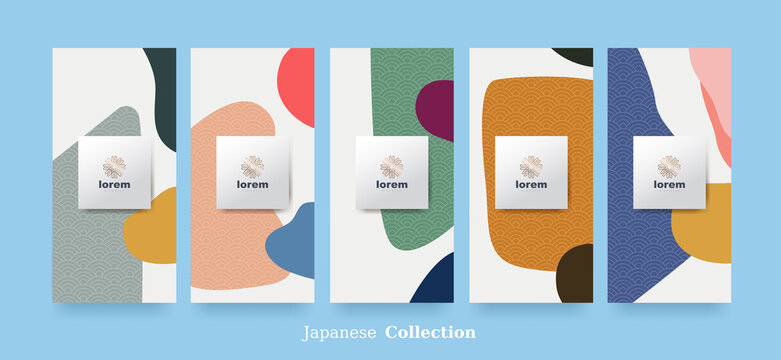 vector set packaging abstract arts background templates.Line pattern in Asian style with Japanese pattern.