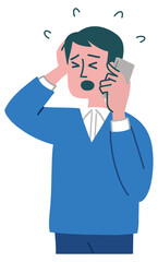 スーツ　男性　携帯電話　焦っている
