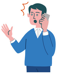 男性　携帯電話　驚いている
