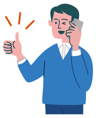 男性　携帯電話　いいね　立っている
