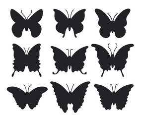 Set of beautiful looking butterfly silhouettes isolated on white background.