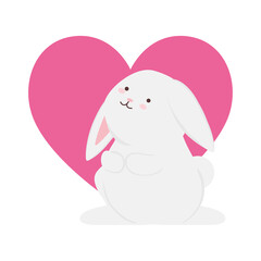 Cute white rabbit cartoon in pink heart design, Animal life nature and character theme Vector illustration