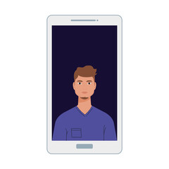 man cartoon in smartphone design, Boy male person people human social media and portrait theme Vector illustration
