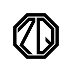 ZQ initial monogram logo, octagon shape, black color