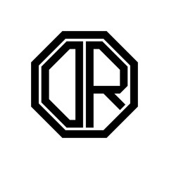 OR initial monogram logo, octagon shape, black color