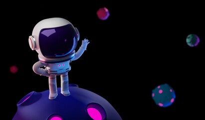3D rendering concept illustration of astronaut character standing on strange planet in the galaxy © GuGGGar
