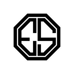 ES initial monogram logo, octagon shape, black color
