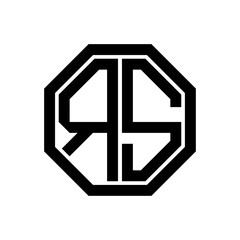 RS initial monogram logo, octagon shape, black color