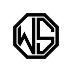 WS initial monogram logo, octagon shape, black color