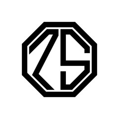 ZS initial monogram logo, octagon shape, black color
