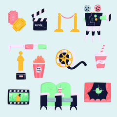 flat cinema elements doodle hand drawn