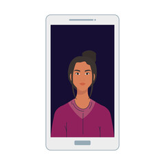 asian woman cartoon in smartphone design, Girl female person people human and social media theme Vector illustration