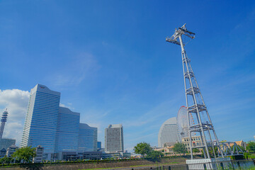 横浜みなとみらいのロープウェイ建設風景