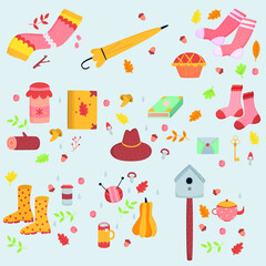 autumn elements icons hand drawn collection
