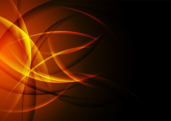 Dark orange shiny glossy flowing waves abstract background. Elegant vector design