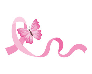 pink ribbon with butterfly of breast cancer awareness design, campaign and prevention theme Vector illustration